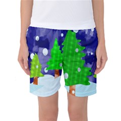 Christmas Trees And Snowy Landscape Women s Basketball Shorts