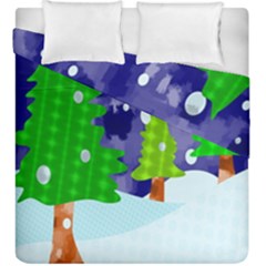 Christmas Trees And Snowy Landscape Duvet Cover Double Side (King Size)