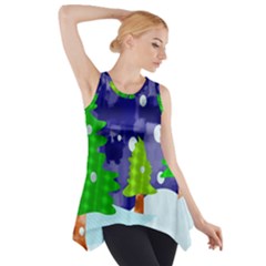 Christmas Trees And Snowy Landscape Side Drop Tank Tunic