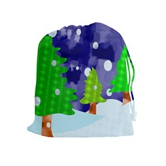 Christmas Trees And Snowy Landscape Drawstring Pouches (Extra Large)