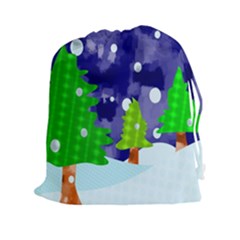 Christmas Trees And Snowy Landscape Drawstring Pouches (XXL)