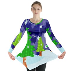 Christmas Trees And Snowy Landscape Long Sleeve Tunic 