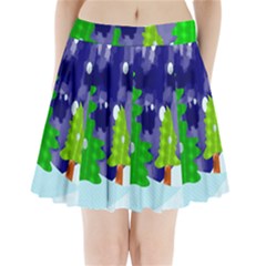 Christmas Trees And Snowy Landscape Pleated Mini Skirt