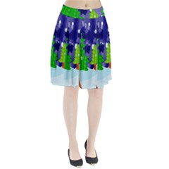 Christmas Trees And Snowy Landscape Pleated Skirt