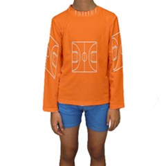 Basketball Court Orange Sport Orange Line Kids  Long Sleeve Swimwear by Alisyart
