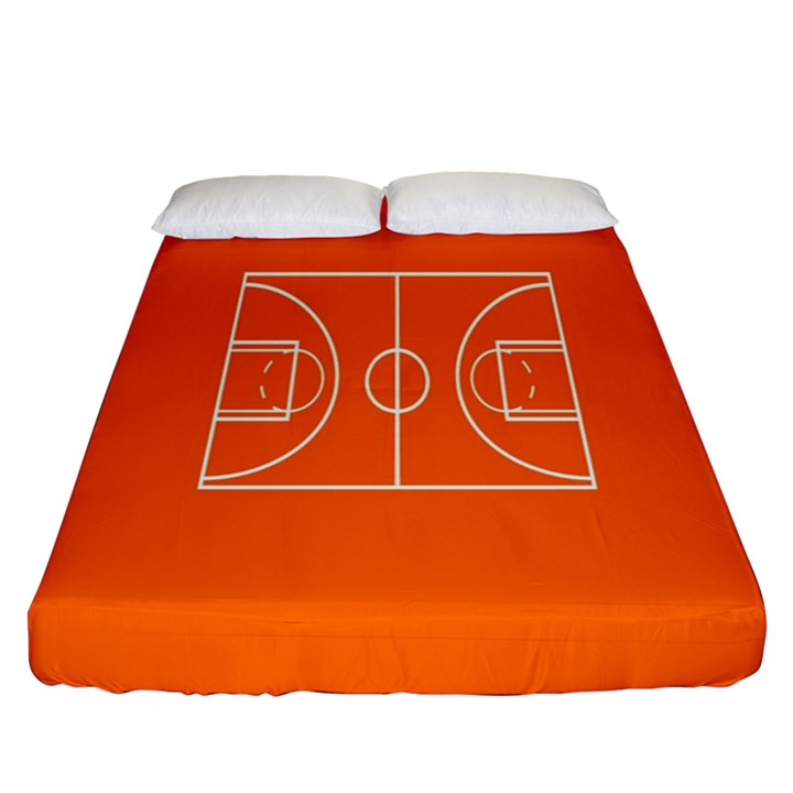 Basketball Court Orange Sport Orange Line Fitted Sheet (Queen Size)