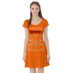 Basketball Court Orange Sport Orange Line Short Sleeve Skater Dress by Alisyart