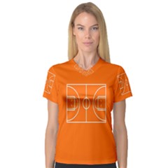 Basketball Court Orange Sport Orange Line Women s V-neck Sport Mesh Tee