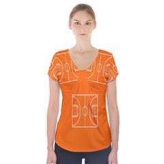 Basketball Court Orange Sport Orange Line Short Sleeve Front Detail Top by Alisyart