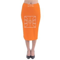 Basketball Court Orange Sport Orange Line Velvet Midi Pencil Skirt