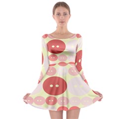 Buttons Pink Red Circle Scrapboo Long Sleeve Skater Dress