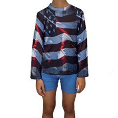 Grunge American Flag Background Kids  Long Sleeve Swimwear by Simbadda