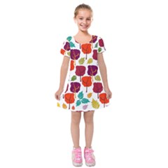 Colorful Trees Background Pattern Kids  Short Sleeve Velvet Dress by Simbadda