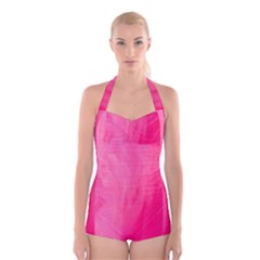 Very Pink Feather Boyleg Halter Swimsuit  by Simbadda