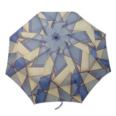 Blue And Tan Triangles Intertwine Together To Create An Abstract Background Folding Umbrellas by Simbadda