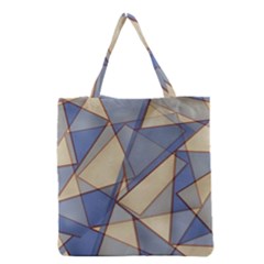 Blue And Tan Triangles Intertwine Together To Create An Abstract Background Grocery Tote Bag by Simbadda