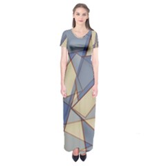 Blue And Tan Triangles Intertwine Together To Create An Abstract Background Short Sleeve Maxi Dress by Simbadda