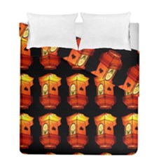 Paper Lanterns Pattern Background In Fiery Orange With A Black Background Duvet Cover Double Side (full/ Double Size) by Simbadda