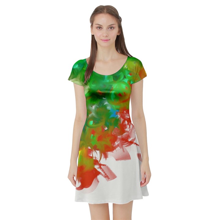 Digitally Painted Messy Paint Background Texture Short Sleeve Skater Dress