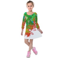 Digitally Painted Messy Paint Background Texture Kids  Long Sleeve Velvet Dress by Simbadda