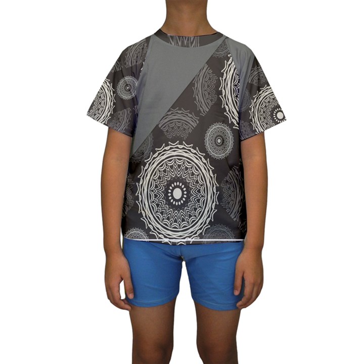 Abstract Mandala Background Pattern Kids  Short Sleeve Swimwear