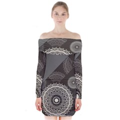 Abstract Mandala Background Pattern Long Sleeve Off Shoulder Dress by Simbadda