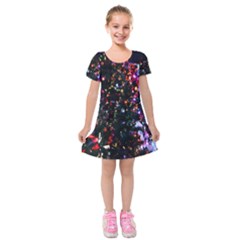 Lit Christmas Trees Prelit Creating A Colorful Pattern Kids  Short Sleeve Velvet Dress by Simbadda