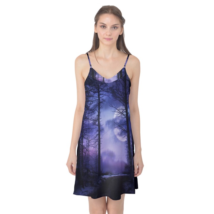 Moonlit A Forest At Night With A Full Moon Camis Nightgown