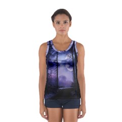 Moonlit A Forest At Night With A Full Moon Women s Sport Tank Top  by Simbadda