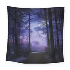 Moonlit A Forest At Night With A Full Moon Square Tapestry (large) by Simbadda
