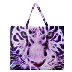 Fractal Wire White Tiger Zipper Large Tote Bag by Simbadda