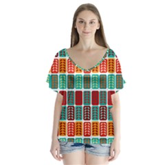 Bricks Abstract Seamless Pattern Flutter Sleeve Top by Simbadda