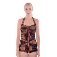 Fractal Pattern Of Fire Color Boyleg Halter Swimsuit  by Simbadda