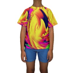 Stormy Yellow Wave Abstract Paintwork Kids  Short Sleeve Swimwear by Simbadda