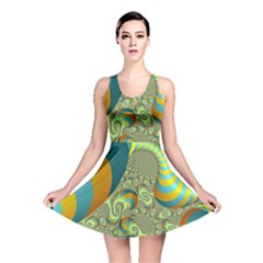 Gold Blue Fractal Worms Background Reversible Skater Dress by Simbadda