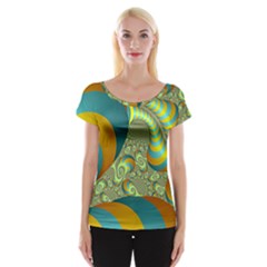 Gold Blue Fractal Worms Background Women s Cap Sleeve Top