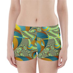 Gold Blue Fractal Worms Background Boyleg Bikini Wrap Bottoms by Simbadda