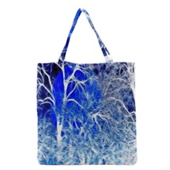 Winter Blue Moon Fractal Forest Background Grocery Tote Bag by Simbadda