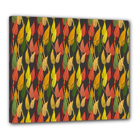 Colorful Leaves Yellow Red Green Grey Rainbow Leaf Canvas 24  X 20 