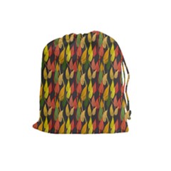 Colorful Leaves Yellow Red Green Grey Rainbow Leaf Drawstring Pouches (large)  by Alisyart
