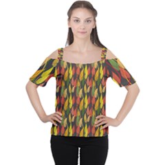 Colorful Leaves Yellow Red Green Grey Rainbow Leaf Women s Cutout Shoulder Tee