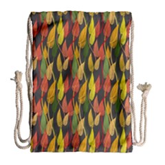 Colorful Leaves Yellow Red Green Grey Rainbow Leaf Drawstring Bag (large) by Alisyart