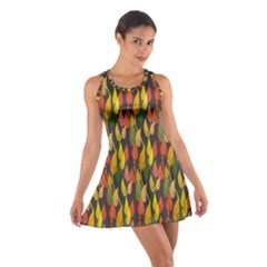 Colorful Leaves Yellow Red Green Grey Rainbow Leaf Cotton Racerback Dress