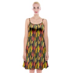 Colorful Leaves Yellow Red Green Grey Rainbow Leaf Spaghetti Strap Velvet Dress by Alisyart