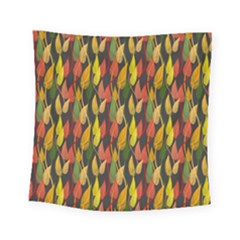 Colorful Leaves Yellow Red Green Grey Rainbow Leaf Square Tapestry (small)