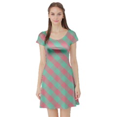 Cross Pink Green Gingham Digital Paper Short Sleeve Skater Dress