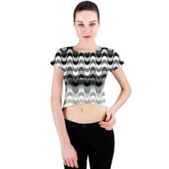 Chevron Wave Triangle Waves Grey Black Crew Neck Crop Top by Alisyart