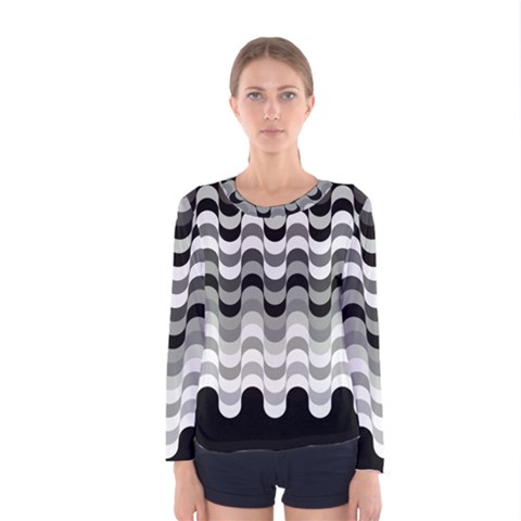 Chevron Wave Triangle Waves Grey Black Women s Long Sleeve Tee by Alisyart