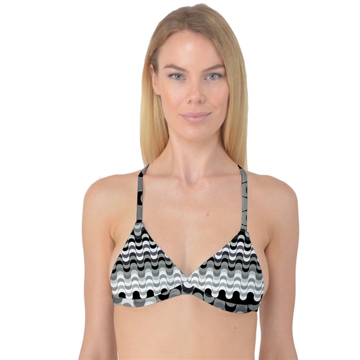 Chevron Wave Triangle Waves Grey Black Reversible Tri Bikini Top