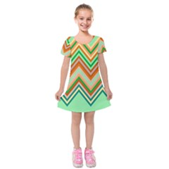Chevron Wave Color Rainbow Triangle Waves Kids  Short Sleeve Velvet Dress by Alisyart